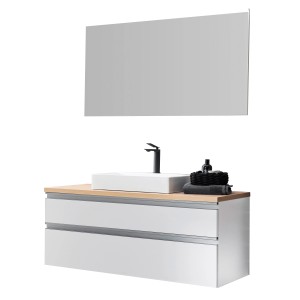 Schöner Wohnen Badmöbel-Set Stockholm, 4-teilig, 120 cm, Weiß Hochglanz mit Spiegel und Aufsatzwaschbecken.