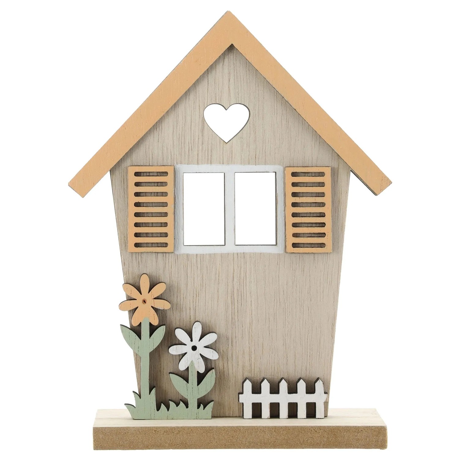 Osterdeko Haus mit Blumen aus Holz 16 cm Braun