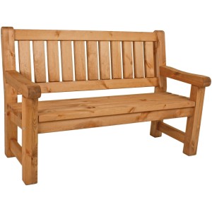 Braune 2-Sitzer Gartenbank Allgäu aus FSC®-zertifiziertem Holz für den Außenbereich.