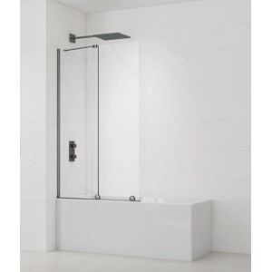 Swiss Aqua Technologies Walk-In Xmotion Badewannenabtrennung, 2-teilige Schiebetür, Gunmetal Profil, Klarglas Spritzschutz.