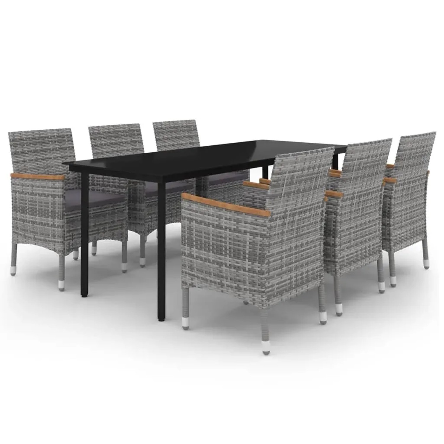 vidaXL 7-Tlg Garten-Essgruppe mit Kissen Poly Rattan und Glas 3099779