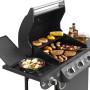 El Fuego Gasgrill Columbus mit 3 Brennern und Seitenkocher, Speisen auf dem Grill.