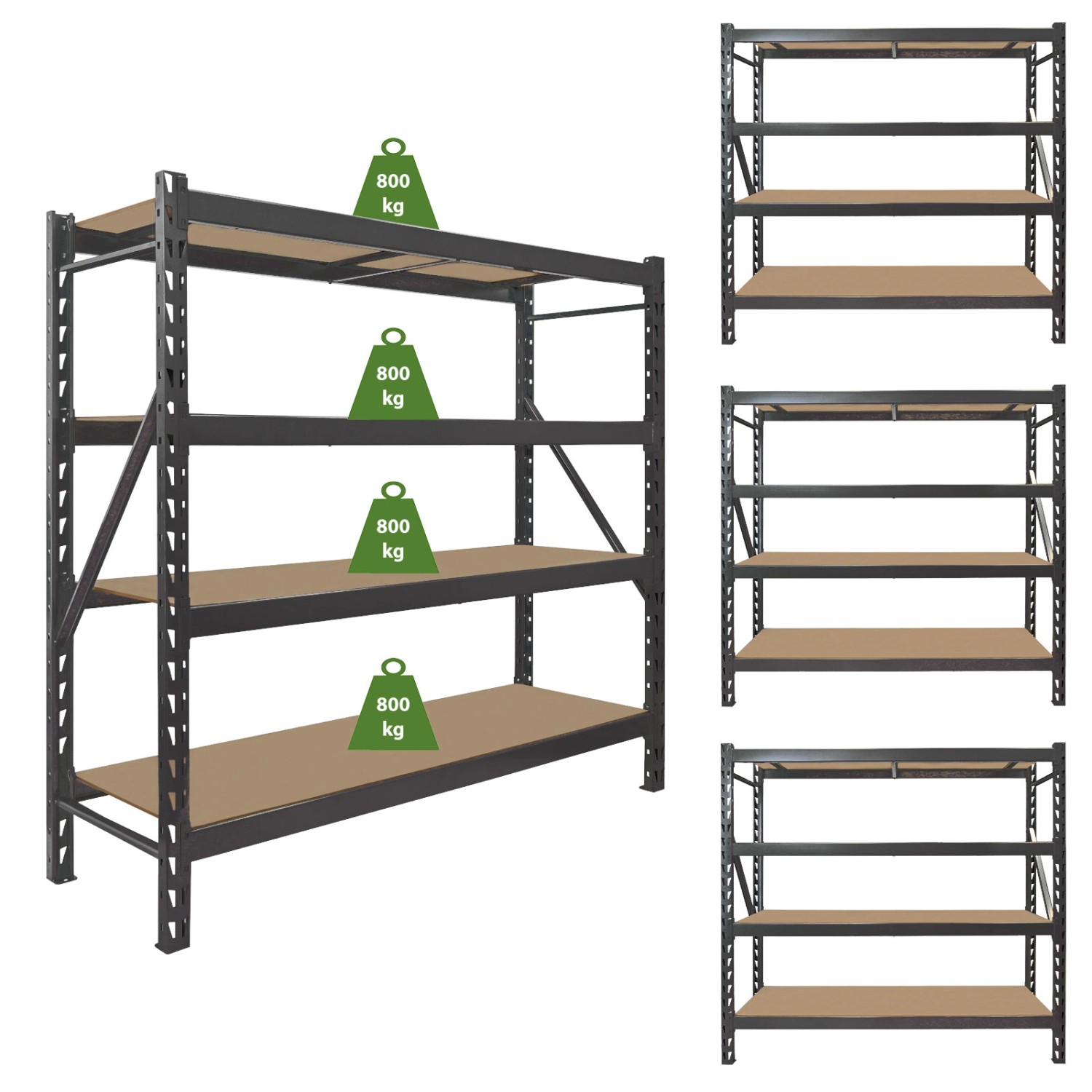 TRUTZHOLM 4x Schwerlastregal Emil 180x190x60 cm 3200 kg Stahl Stecksystem 4 günstig online kaufen