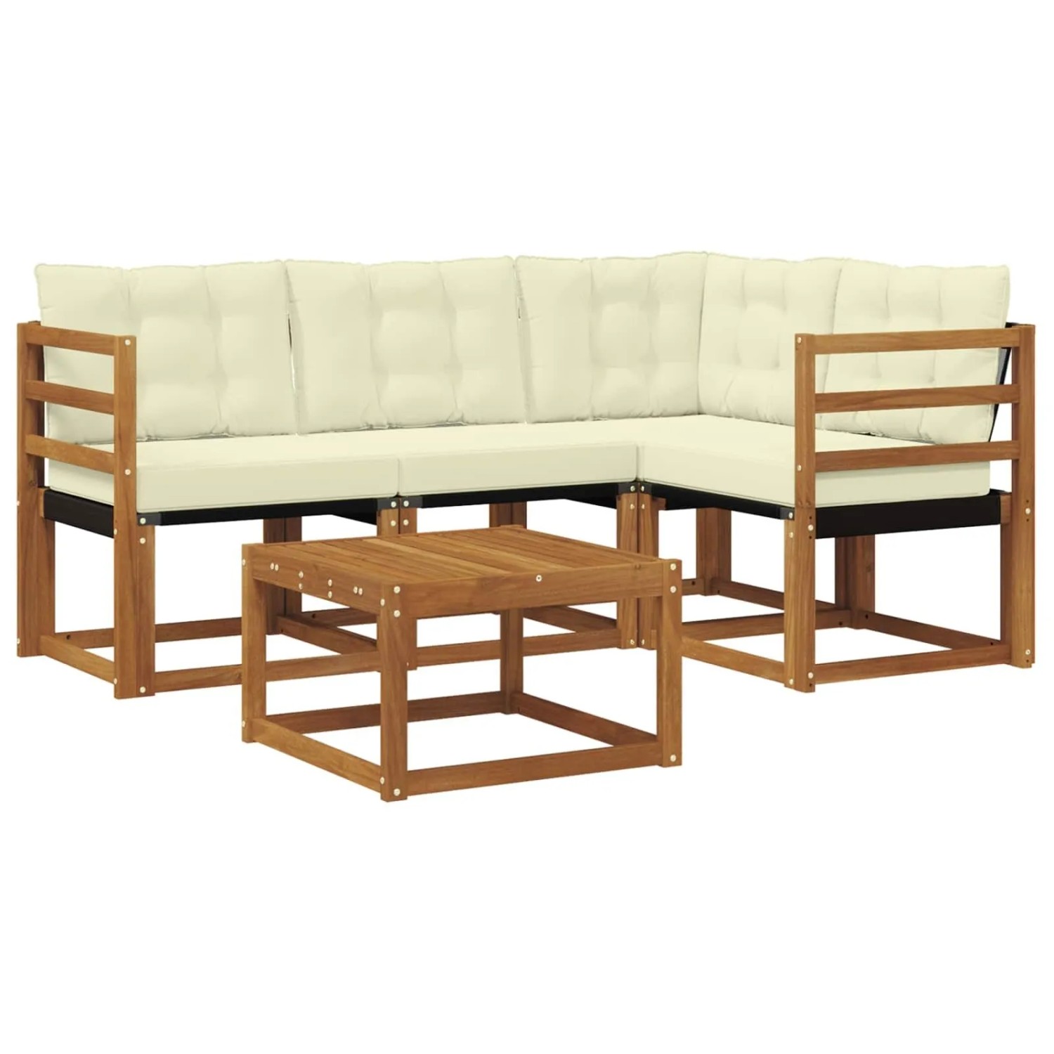 vidaXL Outdoor-Sofagarnitur mit Kissen 5-Tlg Natur und Creme 3368629