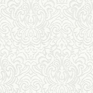 Weiße Barock Tapete mit mattem Ornament Muster für stilvolle Wände.