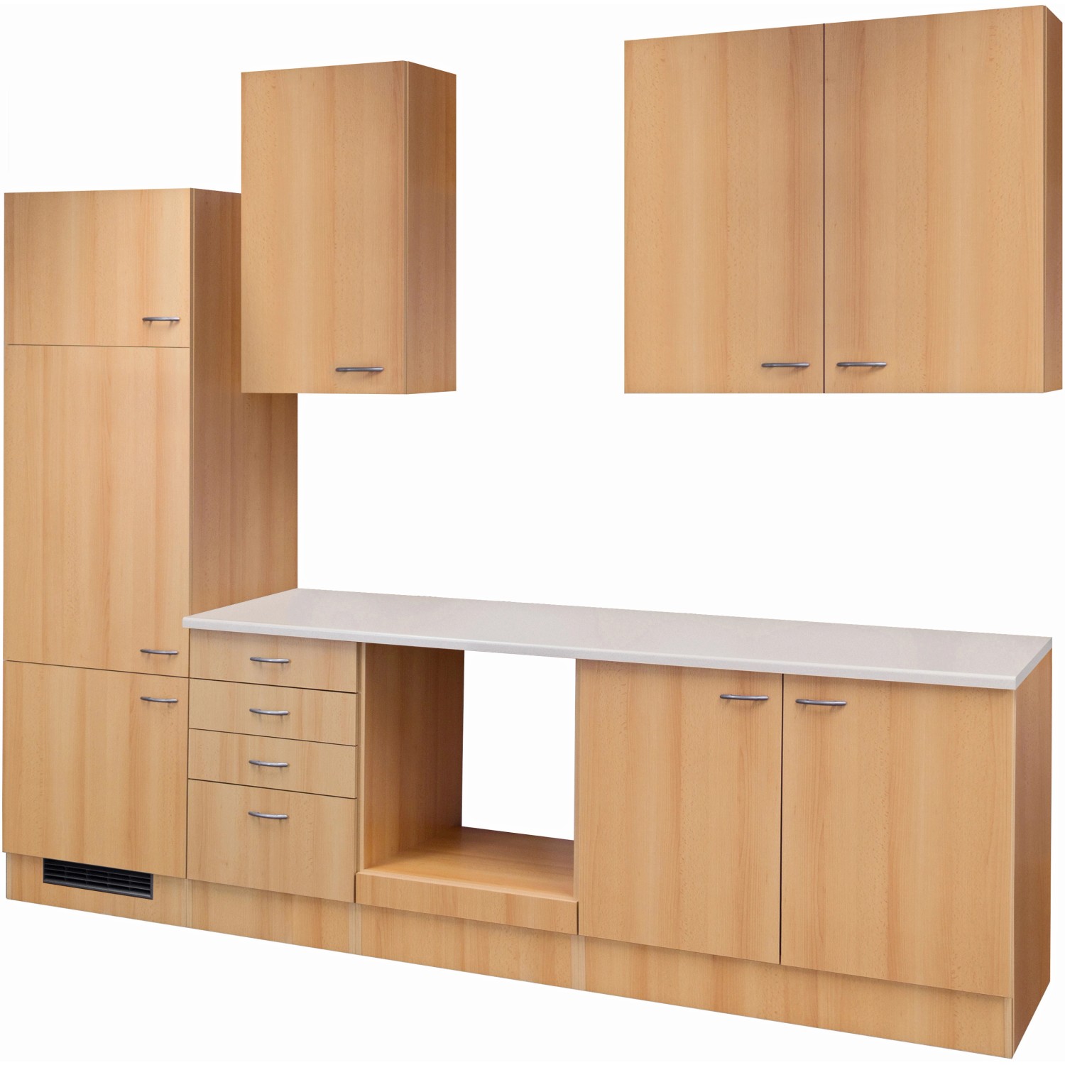 Flex-Well Classic Küchenzeile/Küchenblock Nano 270 cm ohne E-Geräte Buche Nachbildung
