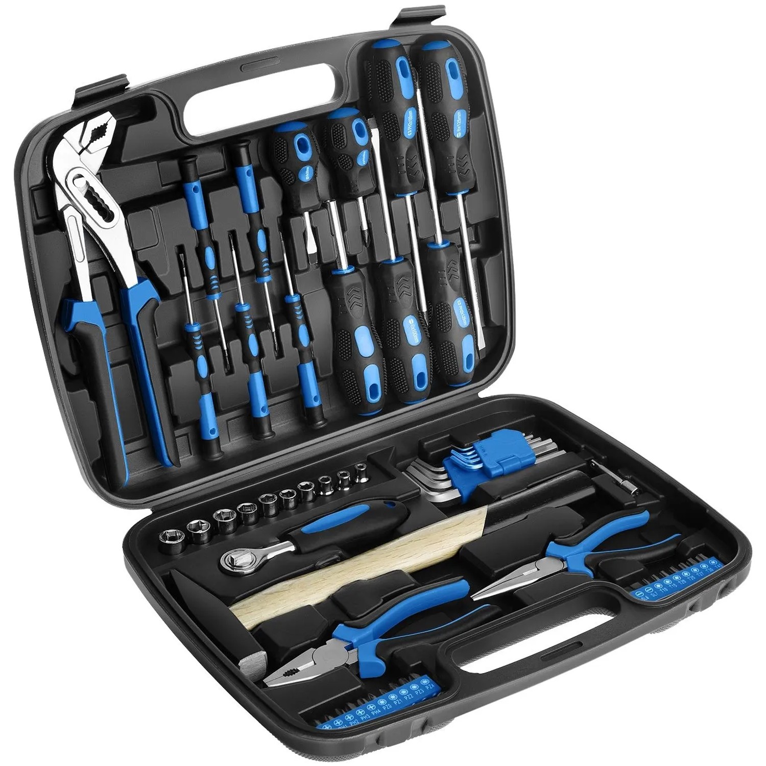 Tectake Werkzeugkoffer Luigi 57 Teilig Umfangreiches Sortiment  Ergonomische Form  36 x 28 x 6 cm Schwarz
