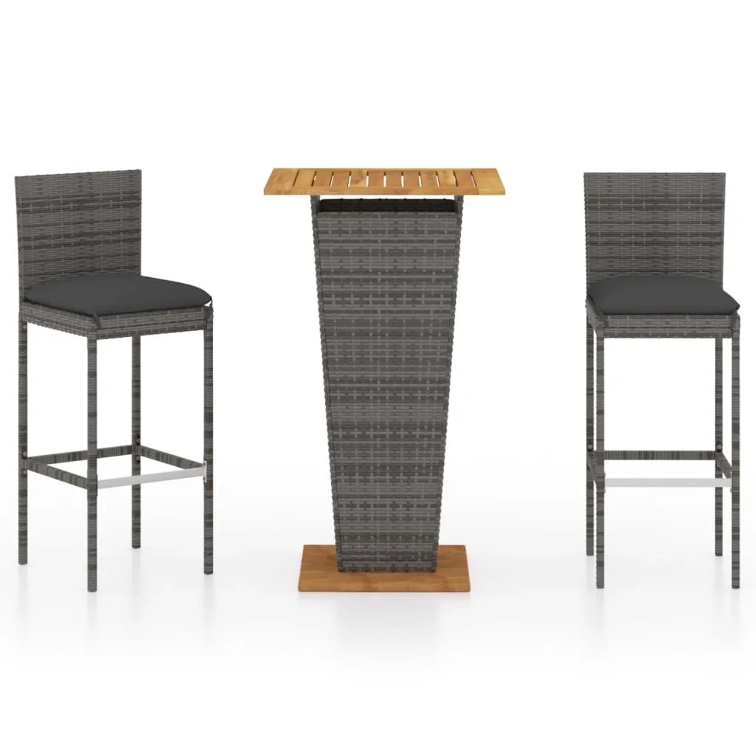 vidaXL 3-tlg Gartenbar-Set mit Kissen Poly Rattan Grau Modell 8