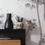Schöner Wohnen Vliestapete Floral Grau-Beige, Detailansicht mit Pusteblumen-Motiv.