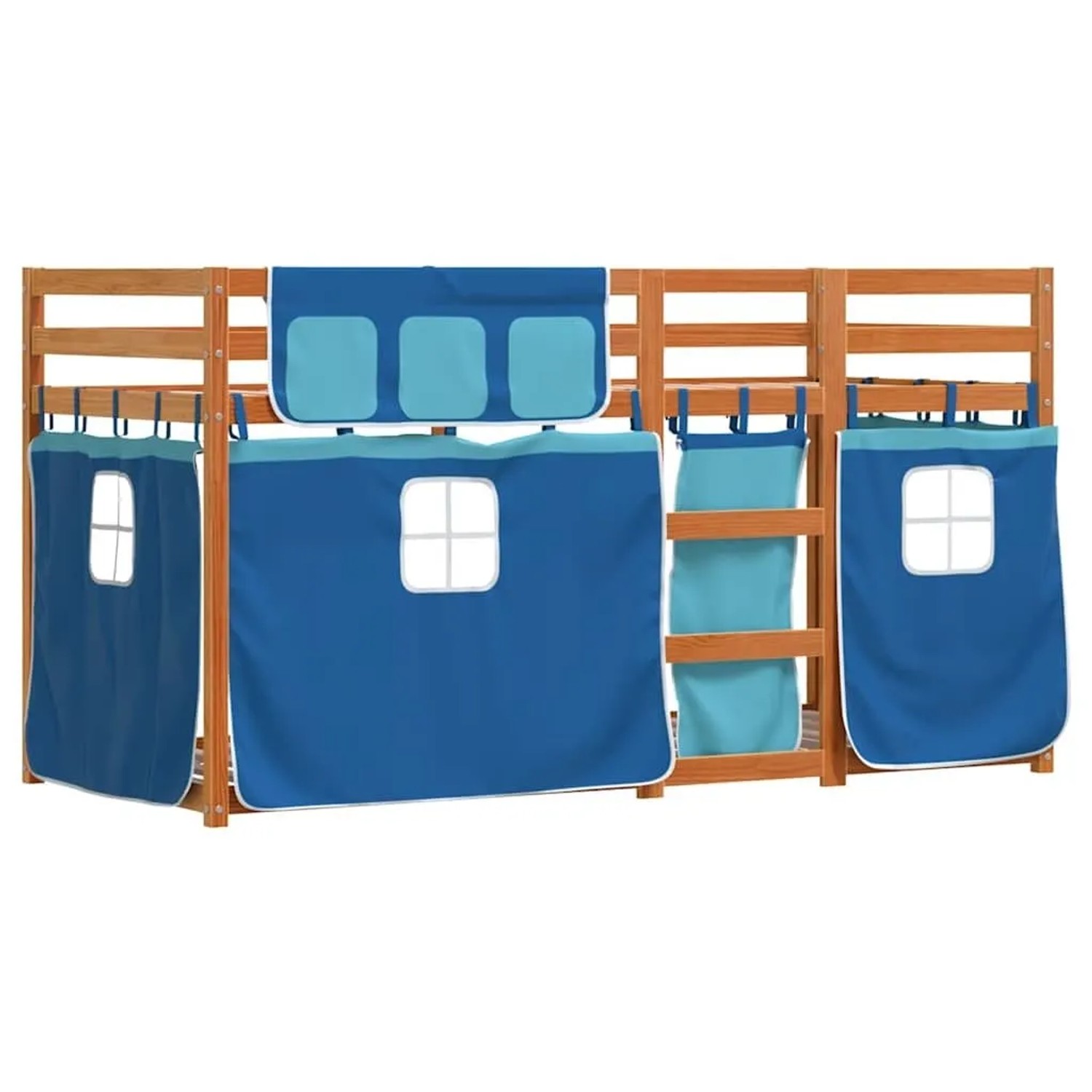 vidaXL Etagenbett mit Vorhängen Blau 75x190 cm Massivholz Kiefer 3283926 günstig online kaufen