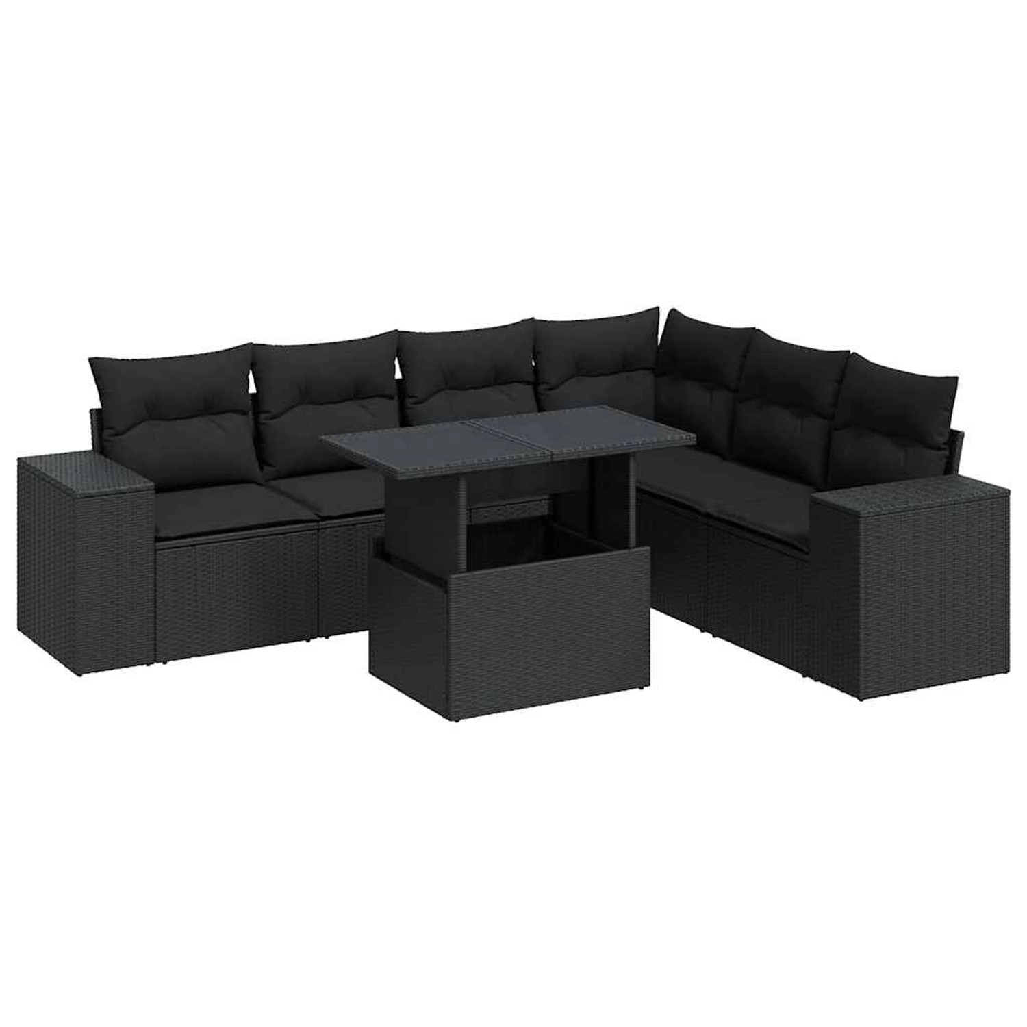 vidaXL 7-Tlg Garten-Sofagarnitur mit Kissen Schwarz Poly Rattan 3326806 günstig online kaufen
