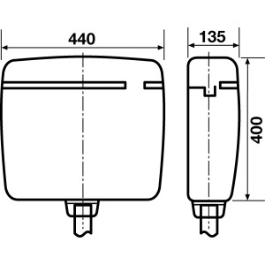 Technische Zeichnung: Sanitop-Wingenroth Spülkasten Opal, tiefhängend, weiße Ausführung, mit Maßangaben.