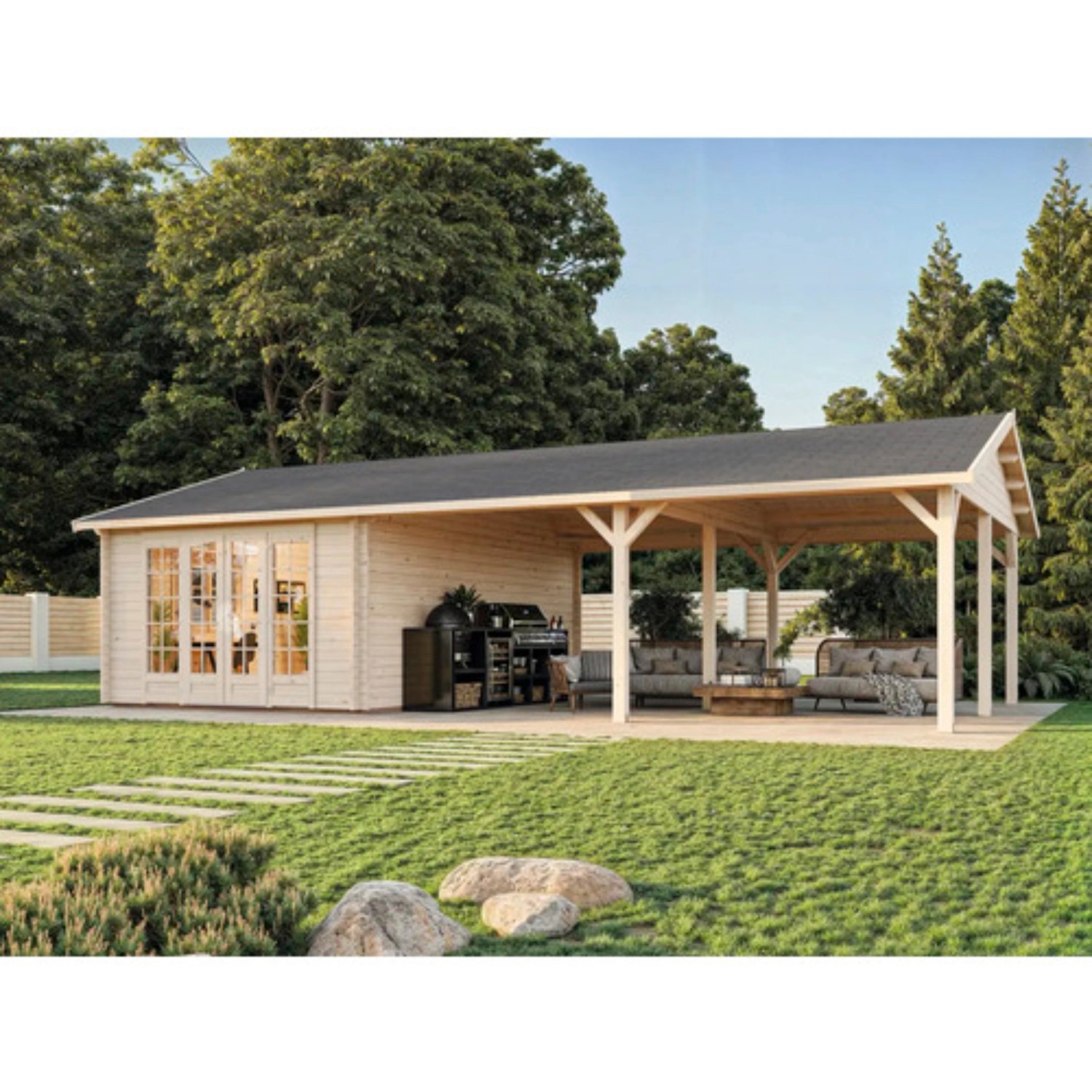 Palmako Gartenhaus Irene 956 x 550 cm Lackiert Hellgrau-Anthrazit FSC® günstig online kaufen