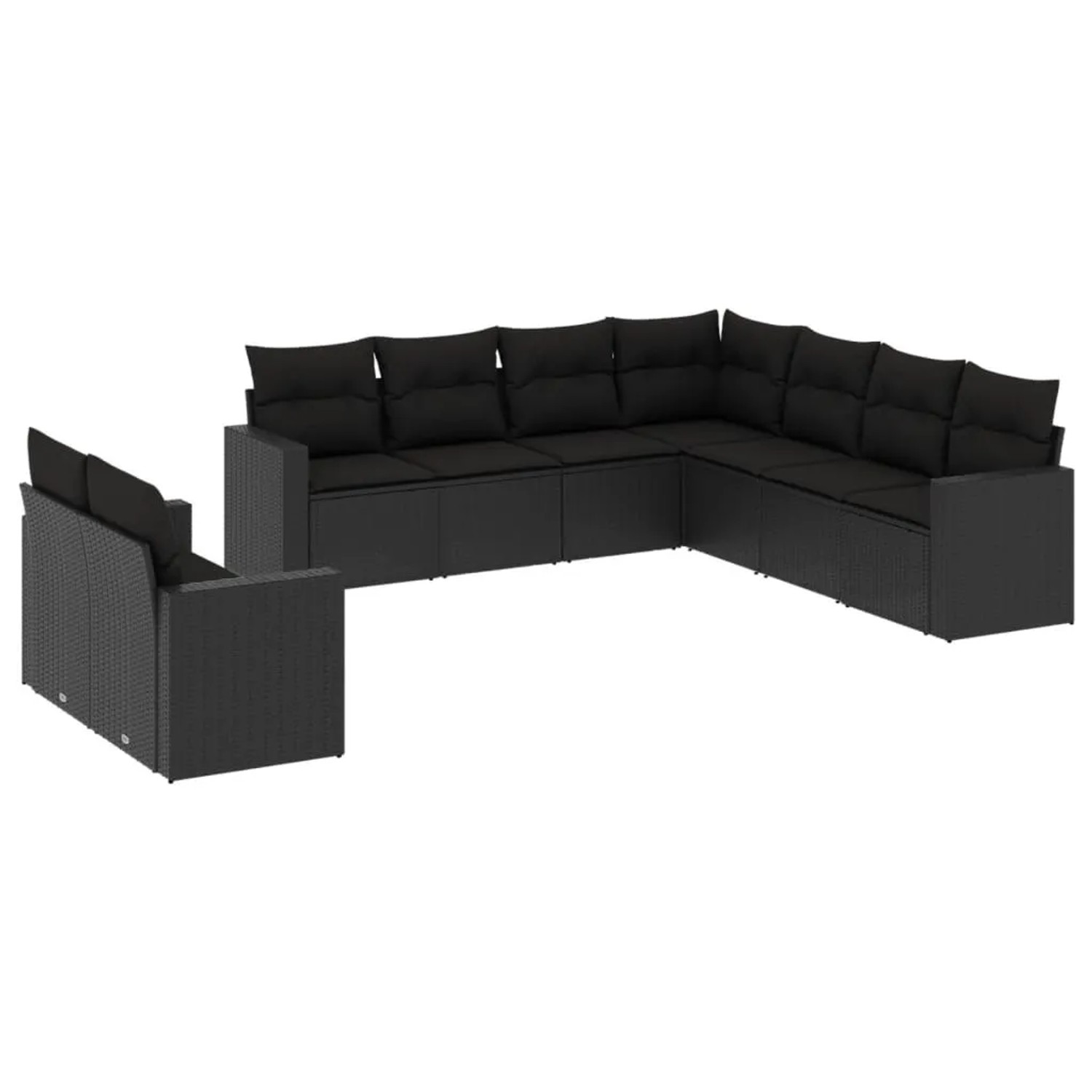 vidaXL 9-Tlg Garten-Sofagarnitur mit Kissen Schwarz Poly Rattan 3251482