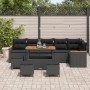 Schwarzes 10-teiliges vidaXL Garten-Sofa-Set aus Poly Rattan mit Tisch und Kissen.