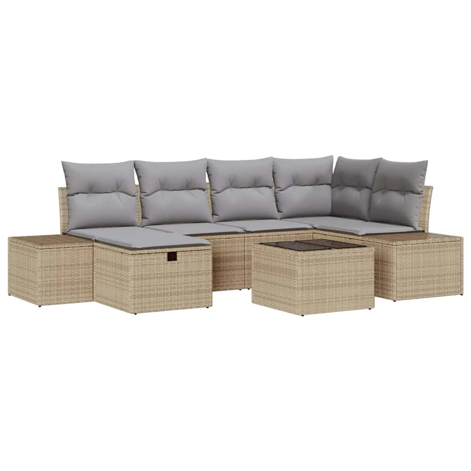 vidaXL 7-Teiliges Garten-Sofa-Set mit Kissen Beige Poly Rattan 3359389 günstig online kaufen