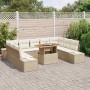 Beiges 10-tlg. vidaXL Garten-Sofa-Set aus Poly Rattan mit Tisch und Stauraum.
