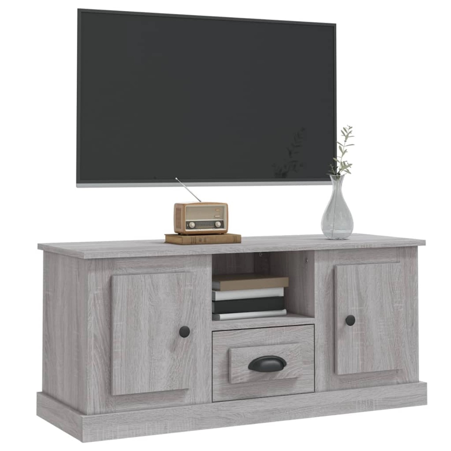 VidaXL TV-Schrank Grau Sonoma, 100 cm breit, Holzwerkstoff, mit Stauraum und Schublade.
