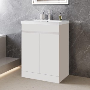 AICA Badmöbel LORENZA 60 cm Keramik Waschtisch mit Unterschrank Matt Weiß Grifflos Softclose Türen 2 tlg.