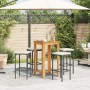 vidaXL Gartenbar-Set, 5-teilig, Akazie/Poly Rattan, schwarz. Bartisch mit 4 Barhockern und cremefarbenen Kissen.