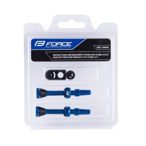 Force Ventilsatz für Tubeless Fahrräder, 2 blaue SV Ventile, 44 mm.
