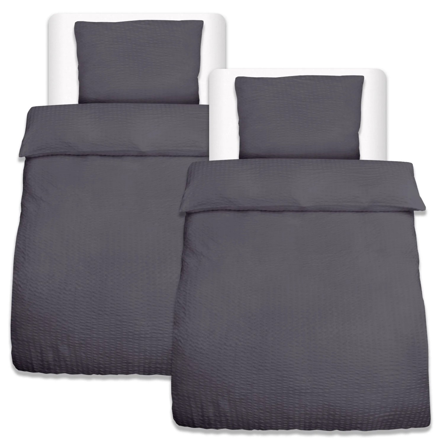 Beautissu Meline Bettbezug 135x200cm + Kissenbezug 80x80cm Anthrazit Seersu günstig online kaufen