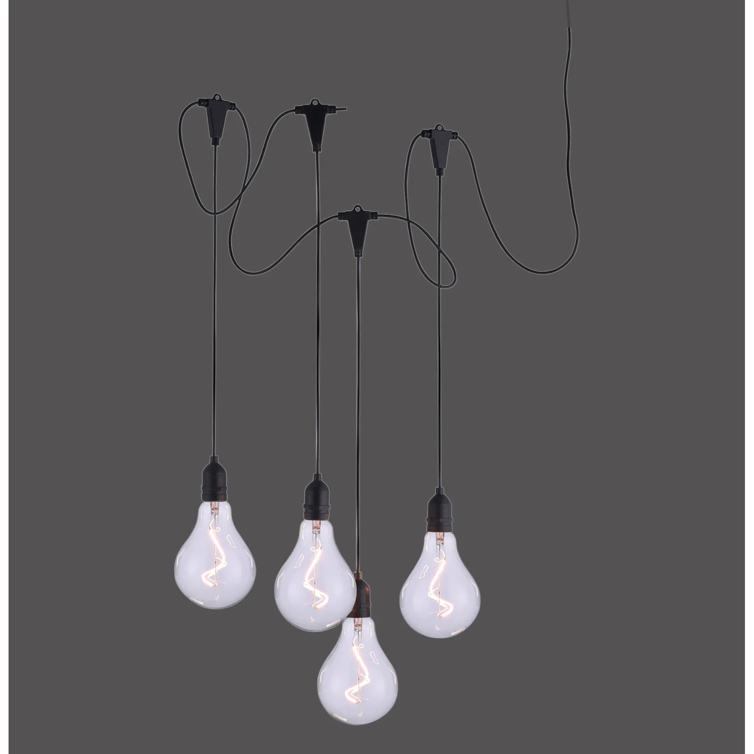 Schwarze 4-flammige LED-Außen-Pendelleuchte Enni im Vintage-Look für stimmungsvolle Beleuchtung.