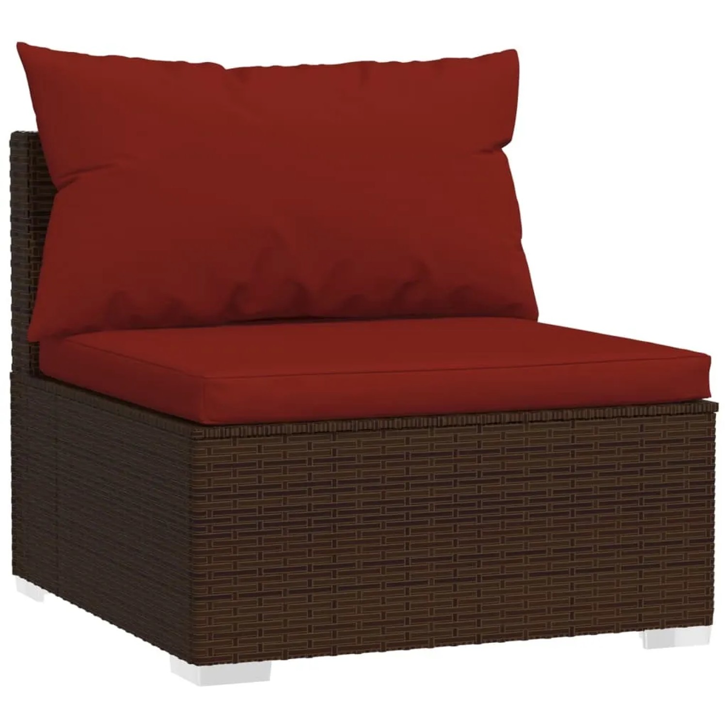Braunes vidaXL Gartenmöbel Lounge-Set mit zimtroten Kissen aus Polyrattan.