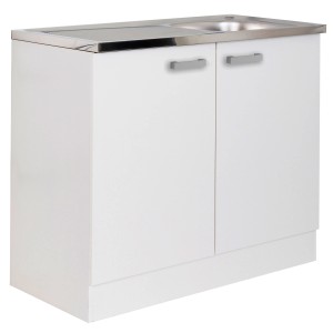 Weißer Optifit Spülenunterschrank Salo214 mit Spülenauflage, 100 cm breit.