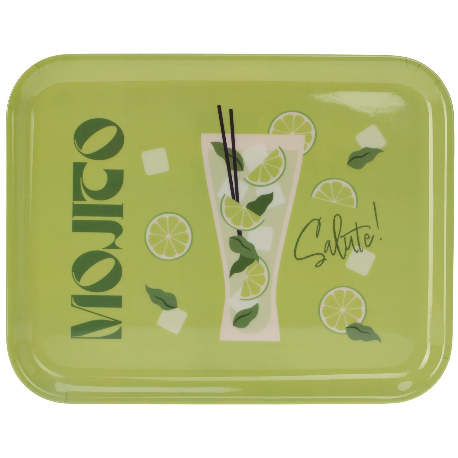 Serviertablett mit Cocktaildesign (Mojito) aus Melamin, 36,5x28,5 cm.