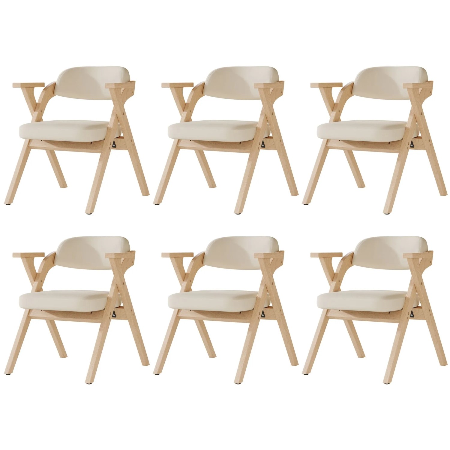 Merax 6 Klappbare Esszimmerstühle Massivholz Leinen Faltstuhl Küchenstuhl Beige