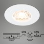 Briloner LED Einbaustrahler, warmweiß, weiß, mit Maßangaben für den Einbau.