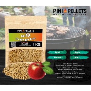 PINI Naturholzpellets Set 4 x 1 kg für Smoker & Räucherofen - Kirschen Nr 8 / Apfel Nr 9 / Erlen Nr 11 / Pflaumen Nr 12 - Natürliches Raucharoma
