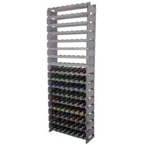 Graues PROREGAL Weinregal VINOTECA FLEX PRO aus Kiefernholz mit 136 Flaschen auf 17 Ebenen.