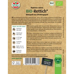 Sperli Bio Rettichsamen, dunkelrosa Rüben für Gewächshaus und Freiland.