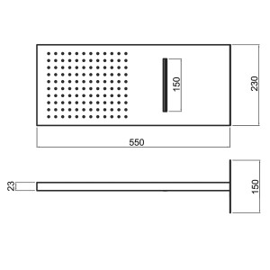 Technische Zeichnung PaulGurkes Unterputz Duschset mit Maßen der Kopfbrause und Handbrause.