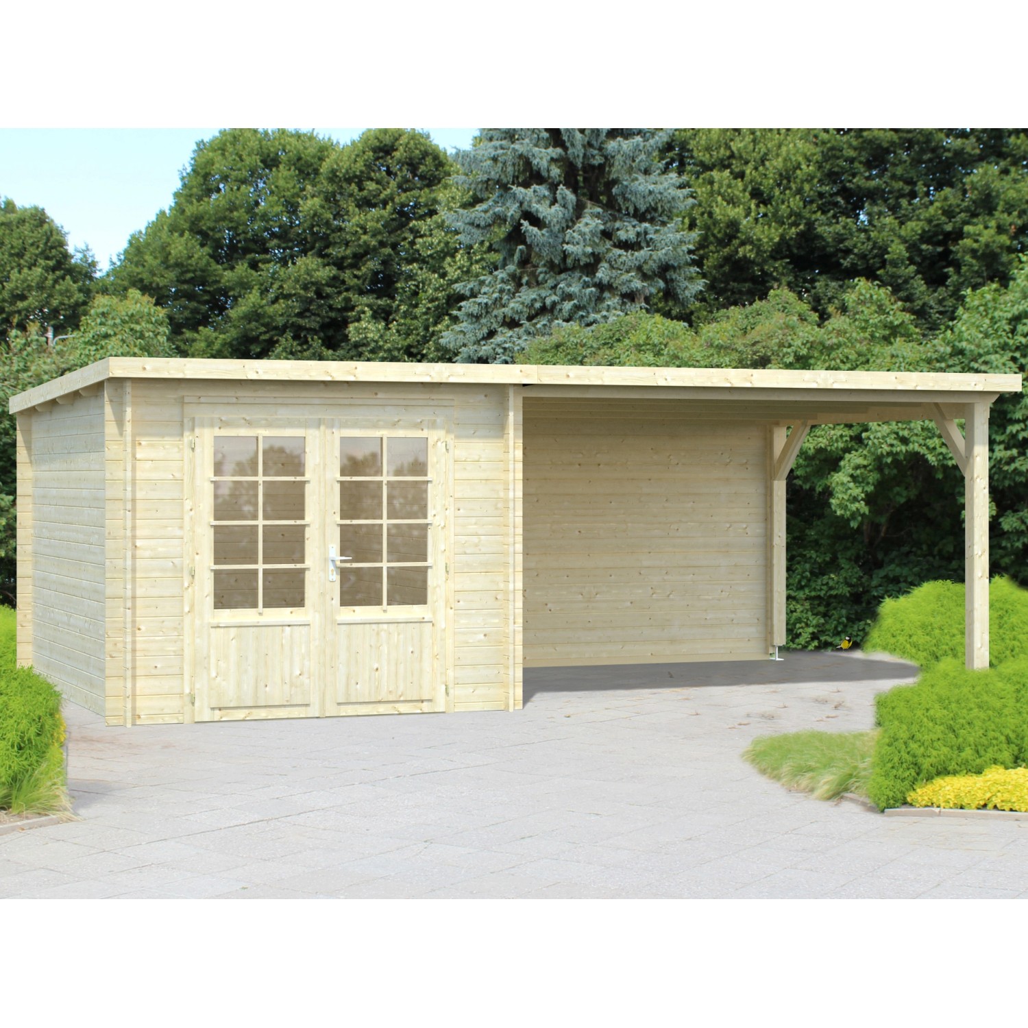 Palmako Ella Holz-Gartenhaus/Gerätehaus Natur Flachdach Unbehandelt 602 cm x 300 cm