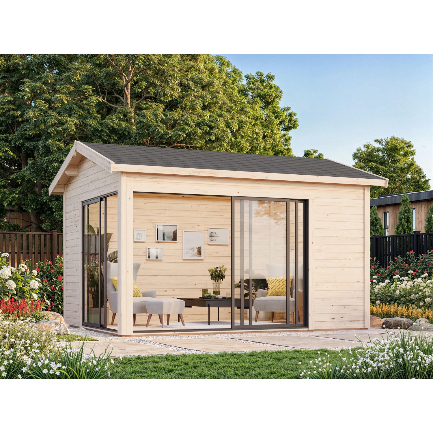 Palmako Gartenhaus Amanda Slide Plus 390 x 300 cm Naturbelassen FSC® günstig online kaufen