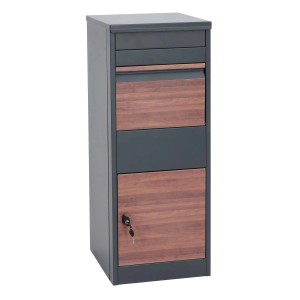 PROREGAL Paketkasten HxBxT 102x41x38cm Paketbox Standbriefkasten Briefkasten Größe L Verzinkt Anthrazit Holzoptik Dunkel