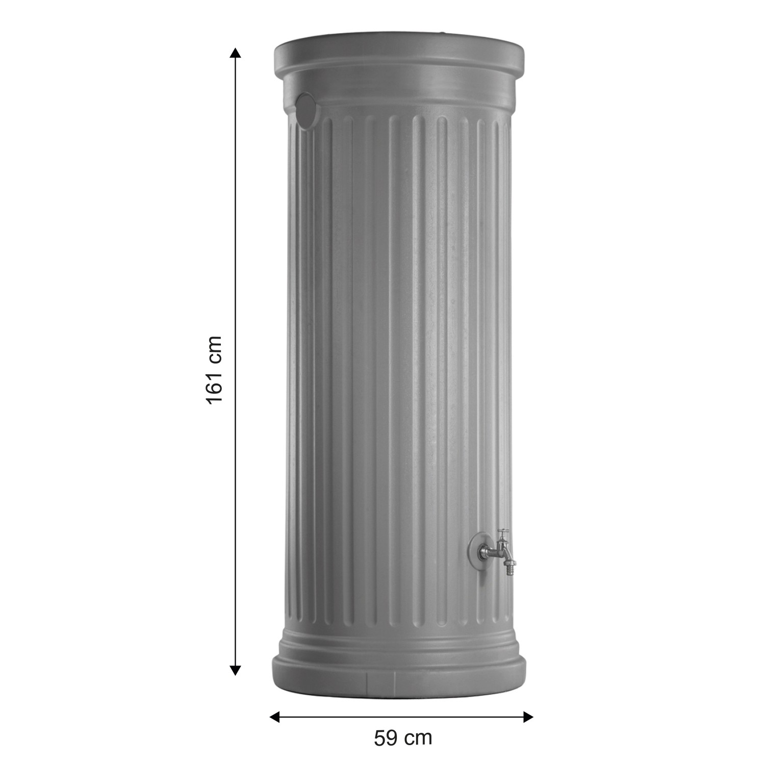 Garantia Regenwassertank, 330 l, steingrau, Säulen-Design. Regentonne für Garten und Außenbereich.