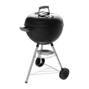 Schwarzer Weber Holzkohlegrill Bar-B Kettle 47 cm mit Deckelthermometer und Ascheauffangschale.