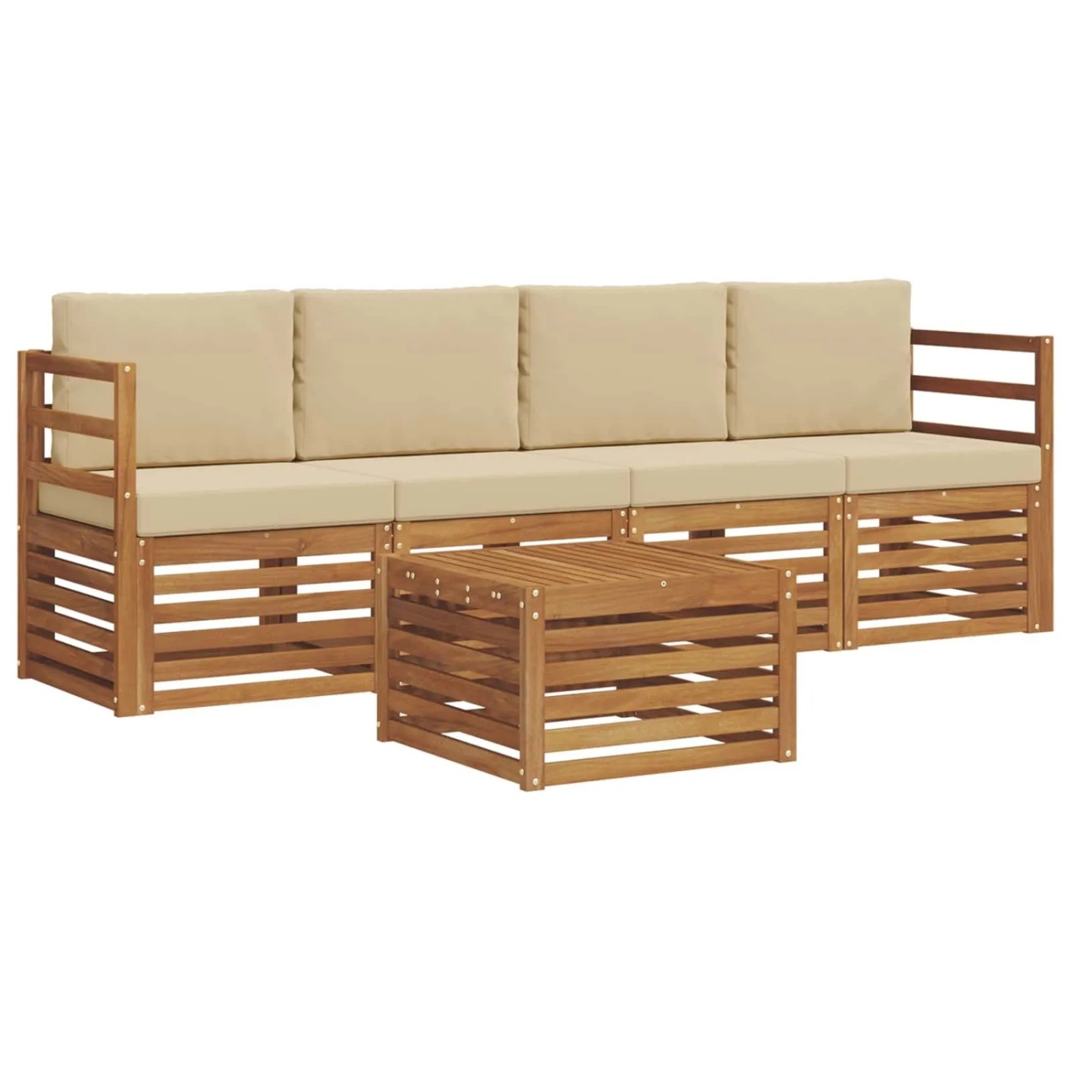 vidaXL Sofagarnituren 5 Tlg Natur und Beige Massivholz Akazie 3374313