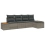 Graues 5-teiliges vidaXL Garten-Sofa-Set aus Poly Rattan mit Kissen für Garten und Terrasse.