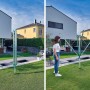 Leifheit Wäschespinne Linomatic V 40m, geöffnet und geschlossen im Garten.