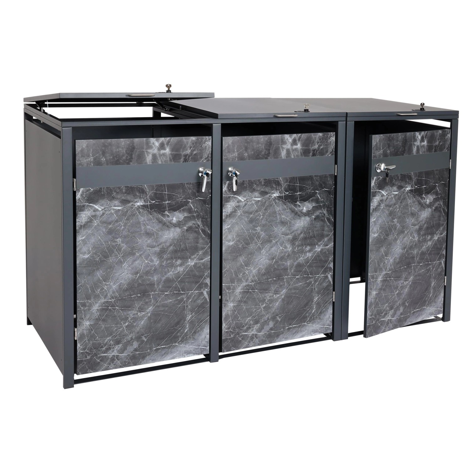 PROREGAL Mülltonnenbox 3er 117x200x80cm Anthrazit Marmor-Optik Dunkel günstig online kaufen