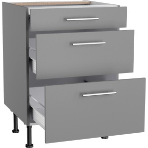 Optifit Unterschrank Mats825, 60cm, Basaltgrau mit 3 Auszügen. Küchenunterschrank für mehr Stauraum.