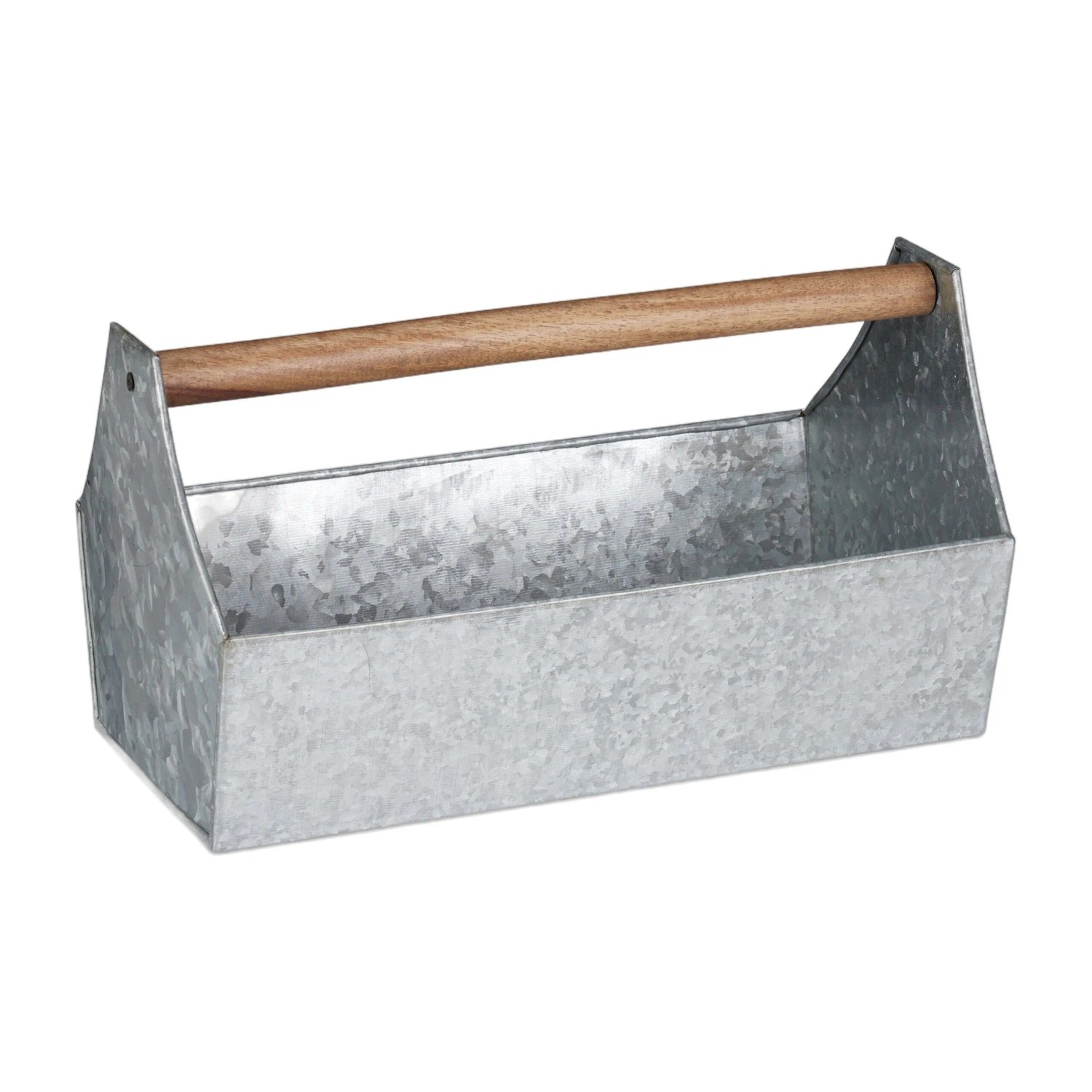 Relaxdays Blumenkasten Eisen Silber mit Holzgriff 20 cm x 36 cm x 20 cm