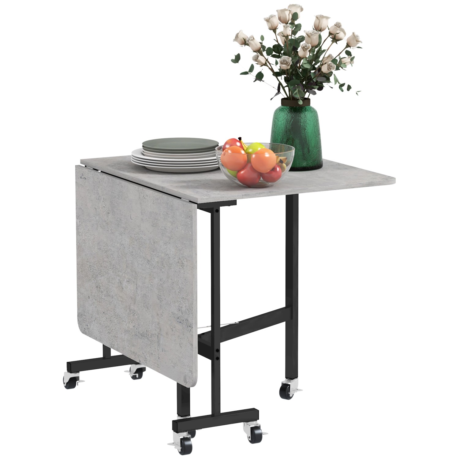 HOMCOM Esstisch Klappbar mit Rollen Stahlbeine 120 x 80 x 73 cm Grau günstig online kaufen