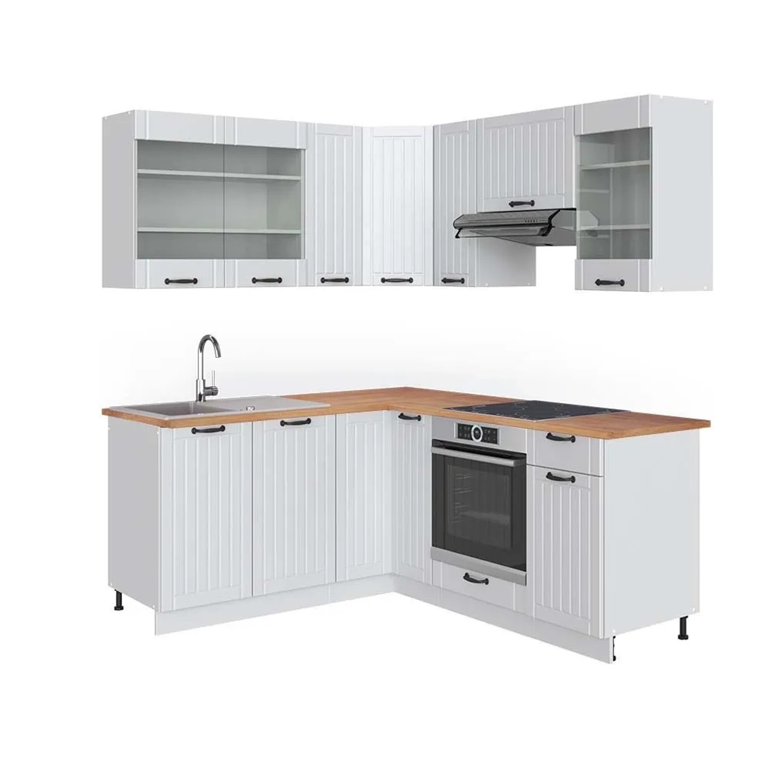 Vicco Eckküche Fame-Line Weiß Landhaus/Weiß 190 x 82, AP Eiche