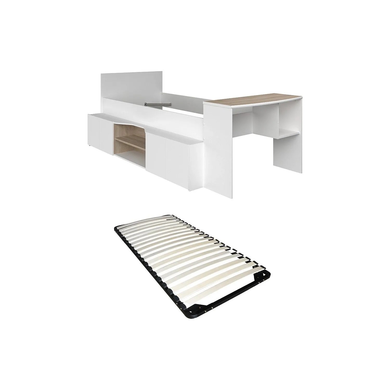Vente-unique Bettkombination Jochiane Naturfarben Hell  Weiß 115.9 cm